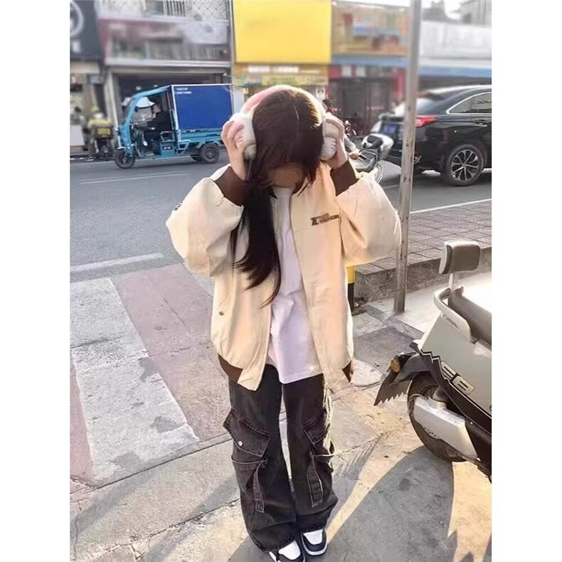 美式字母刺绣宽松新中式外套女春秋夹克设计感情侣ins棒球飞行服,女装短外套,星座506