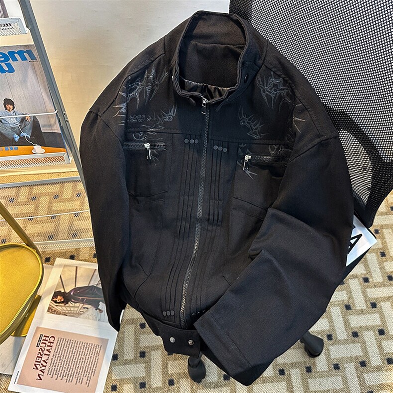 美式机车棒球服外套男秋季新款工装休闲宽松情侣夹克JK08548-P90图片