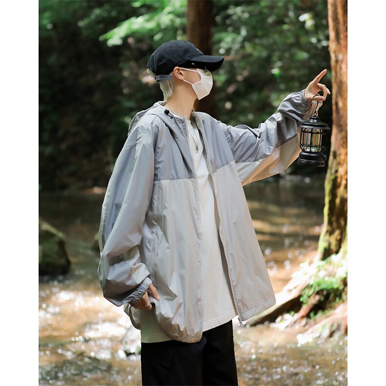 2024新款户外拼接工装防晒衣薄款潮流连帽长袖外套现货W8245-P42，男装防晒衣，星座512-4