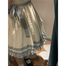 日系甜美可爱娃娃领泡泡袖绑带连衣裙女夏季收腰显瘦蓬蓬公主短裙，女装连衣裙，星座506A
