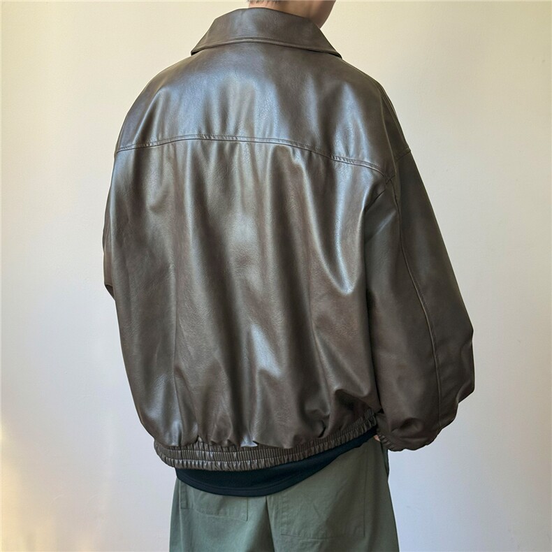 春秋现货绣花皮衣外套男潮牌宽松休闲复古夹克A351-AP2538-P105,男装皮衣,电商A351