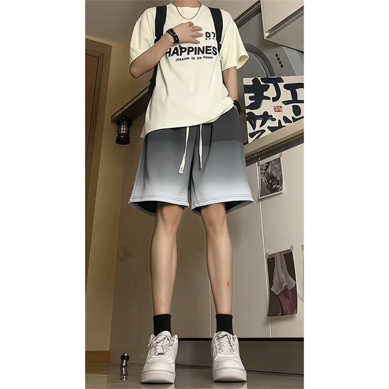 现货供视频~渐变色短裤情侣宽松直筒运动五分裤A456特P30,男装牛仔裤,电商A309
