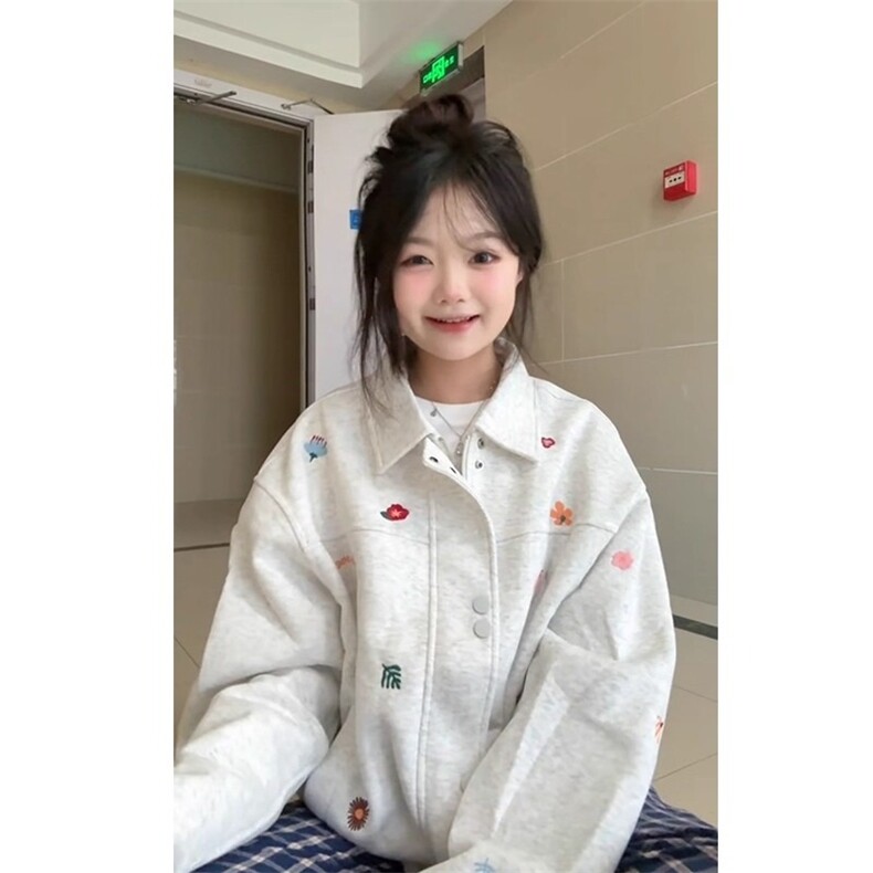 潮牌美式高街花卉刺绣夹克外套女宽松设计感小众开衫拉链上衣服,男装夹克,星座506A