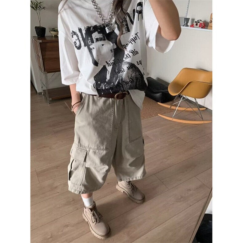 DX1533-特P40美式水洗大口袋工装裤男女休闲阔腿七分裤-网图现货图片