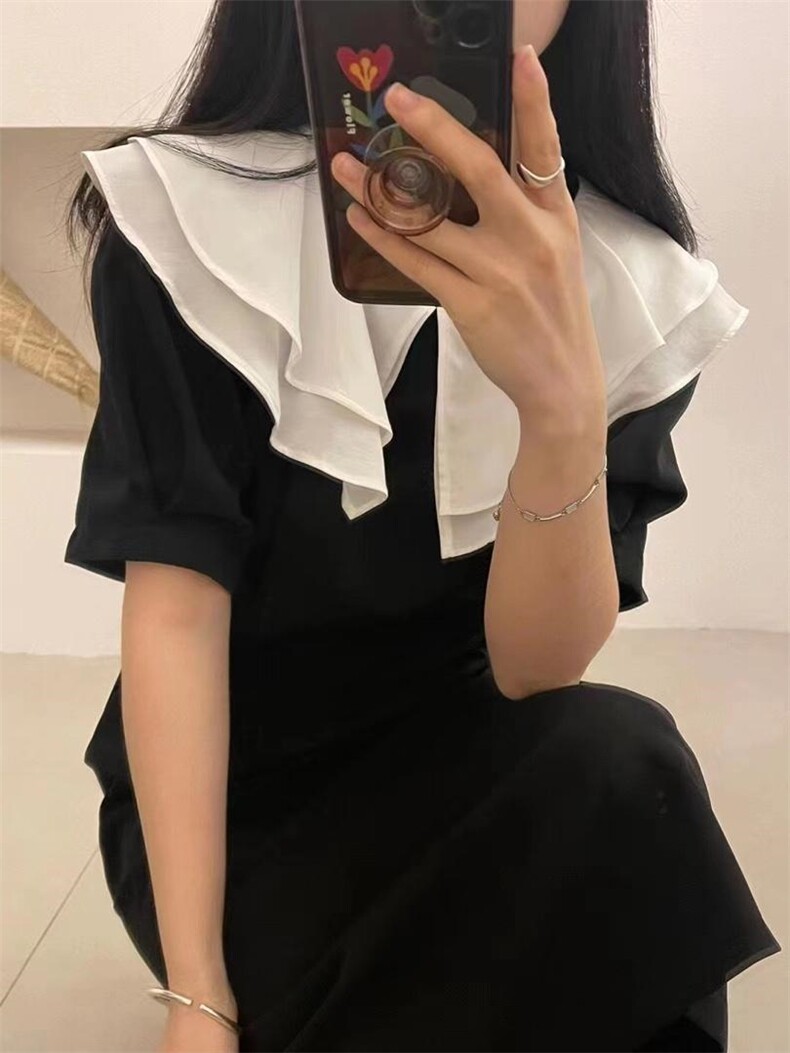 【DAVIDA】法式优雅拼色大翻领连衣裙，女装连衣裙，DAVIDA