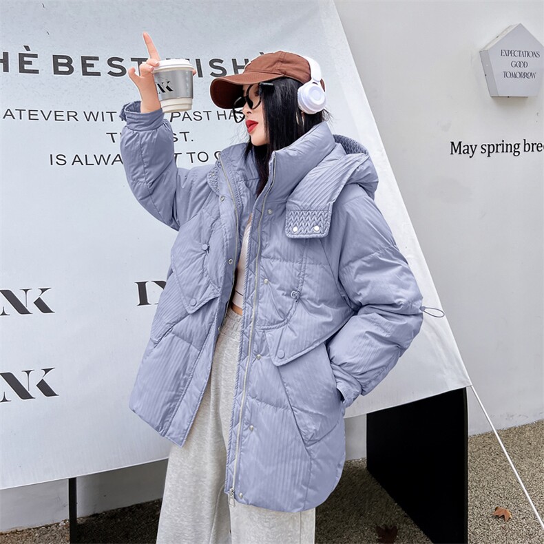 2023冬季新款肌理感90白鸭绒羽绒服女设计感小众时尚连帽加厚外套,女装羽绒服,火爆靓佳人