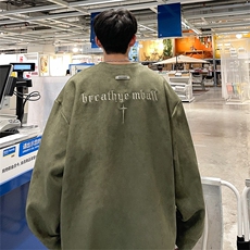 刺绣麂皮绒卫衣QC5184-TP40控价58青少年宽松圆领男港风外套秋，男装卫衣，电商A102-1