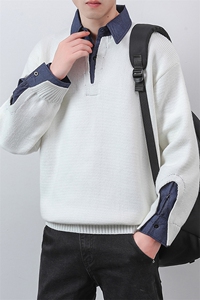 【直播】8643-P68 2025年秋季毛衣假两件POLO领男长袖针织衫图片