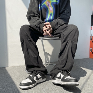 703-1-K277-P55 秋冬薄尼个性褶皱裤  垂坠顺滑 可束脚直筒长裤图片