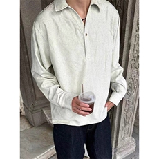 半开领亨利领翻领麻棉休闲衬衫D328-WW10-P55，男装衬衫，电商D328