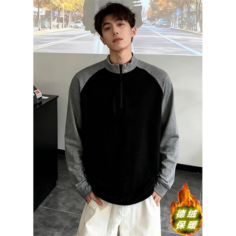 半拉链德绒撞色长袖t恤男春秋季休闲男生打底衫上衣TY17,男装T恤,星座1116A（原606A-3）