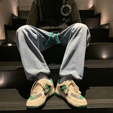 2025秋冬新款港风束脚宽松潮流抽绳牛仔裤九分裤D201-DM170-P45，男装牛仔裤，电商D321-1