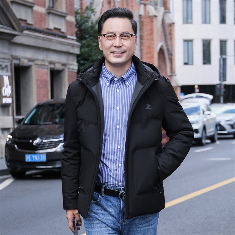 羽绒服男冬季新款加厚保暖上衣外套中年商务休闲连帽白鸭绒男装,男装羽绒服,电商B212（原钱塘6029）