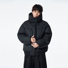 现货5W件冬季三防重磅boxy短款羽绒连帽PU皮棉衣外套防风加厚棉服，男装棉衣，电商A443