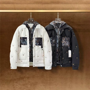 (网图)时尚百搭简约连帽老花羽绒服厚款拼料羽绒服313B-AL01-P195图片
