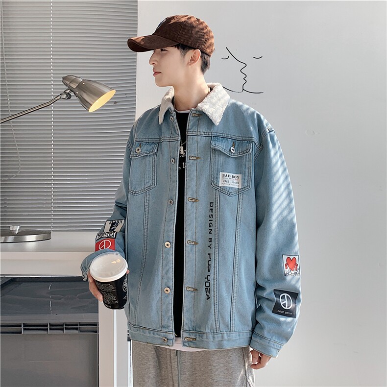 JK600J-P75-限价108羊羔毛牛仔外套男秋冬季加绒加厚大码潮牌棉衣,男装棉衣,星座116