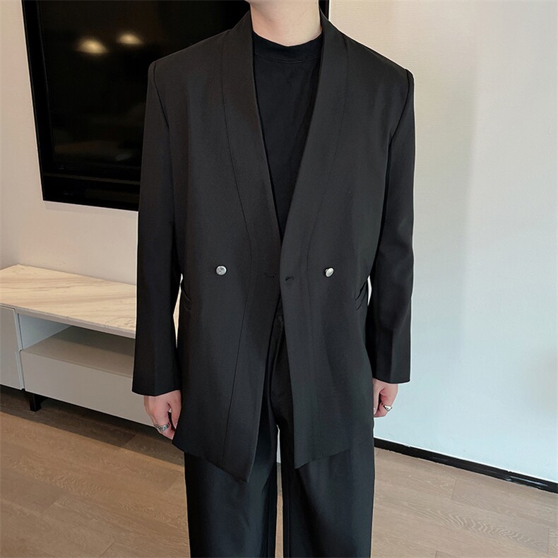 秋季韩版高级感简约休闲无领西服男轻熟风高级西装外套XZ0082P125,男装西服套装,电商B267