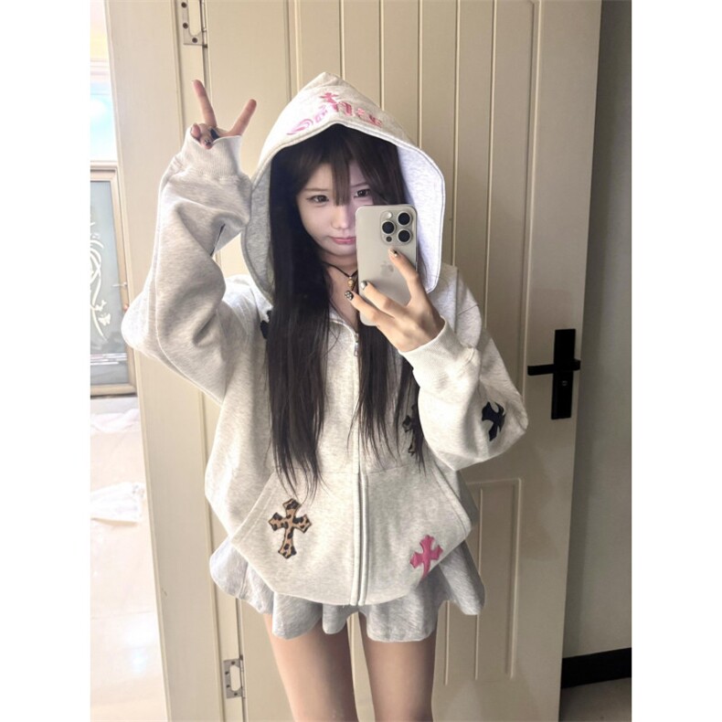 1506A/GK32000/P66美式潮牌十字刺绣连帽卫衣女秋冬,男装卫衣,星座1506A