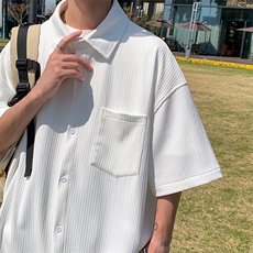 2023夏季垂感薄款冰丝oversize短袖衬衣男士休闲半袖衬衫C847-P40，男装衬衫，电商A001