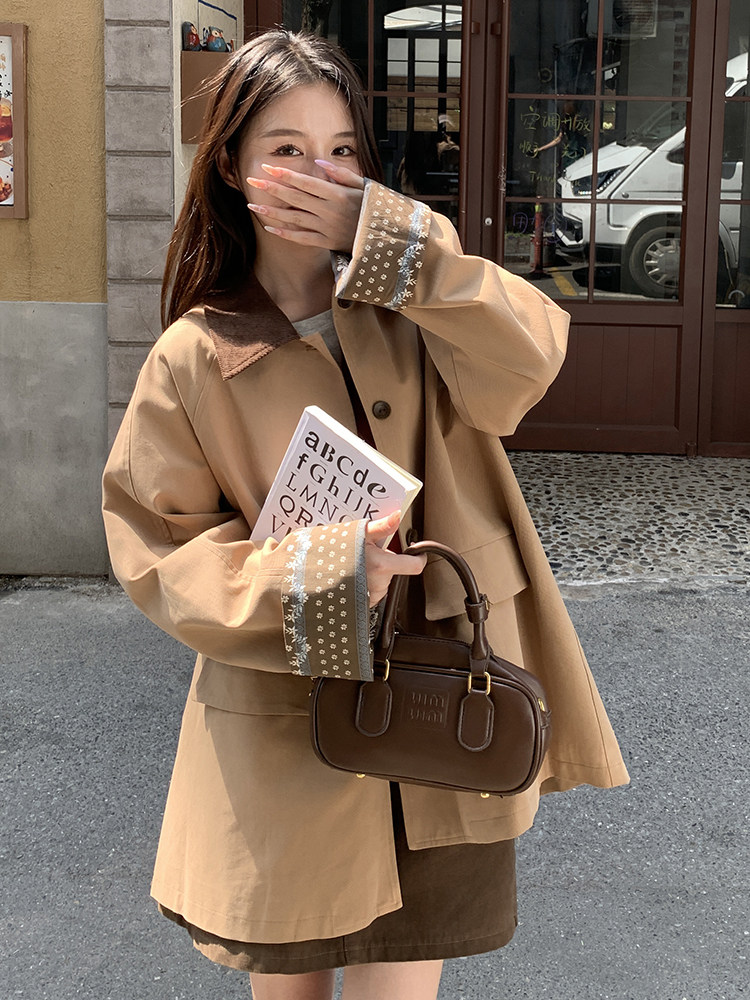 风衣女中长款2025年秋秋新款时尚百搭撞色拼接小个子时髦休闲外套,女装风衣,蝶眷