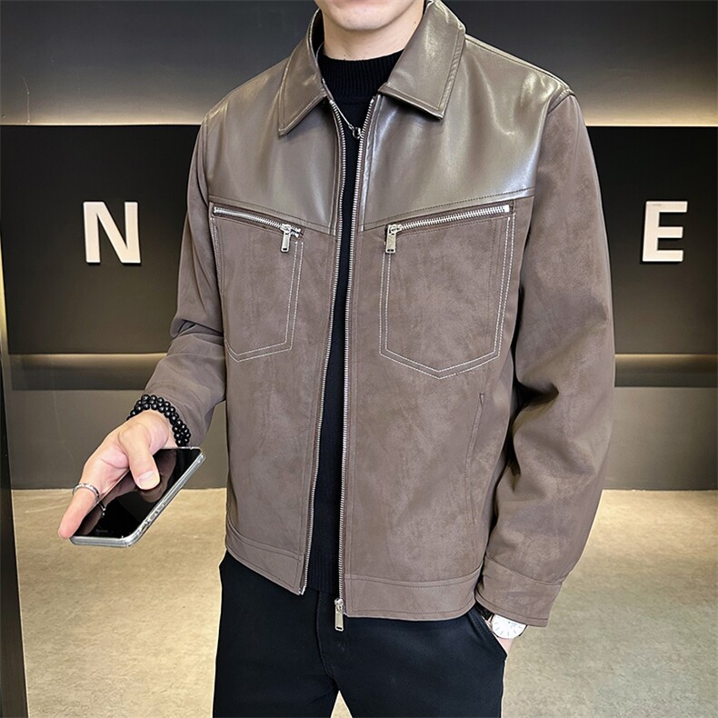 店主风夹克男2025秋款时尚拼皮外套男上衣潮流B317/8032/P135,男装夹克,电商B317