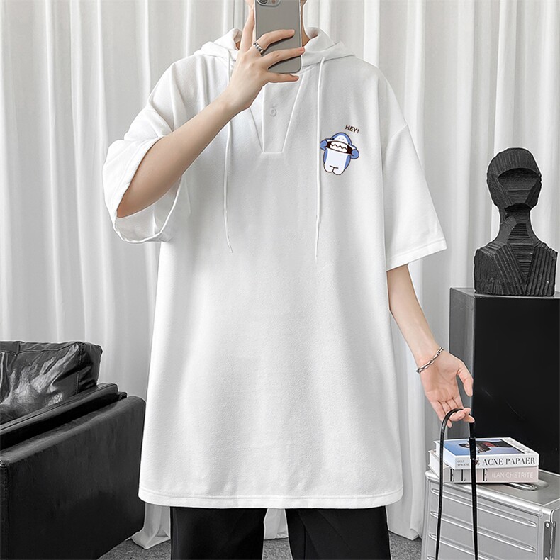 LD54167-P45连帽短袖t恤男大码胖子带帽五分袖中袖,男装T恤,电商A040