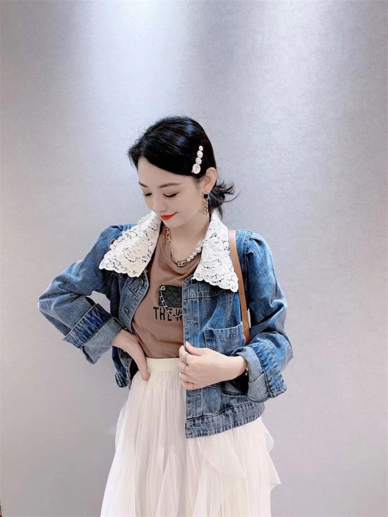 现货爆版牛仔蕾丝领外套补单王,女装其它,金地雪