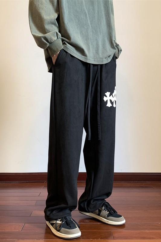 秋季麂皮绒十字架皮刺绣休闲裤地板景M~5XLXZ604-KP85-P55控68,男装休闲裤,星座604