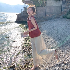 浪漫氛围感减龄复古波点上衣套装女2025夏新款木耳边阔腿裤两件套，女装套装/套裙，浙宝220