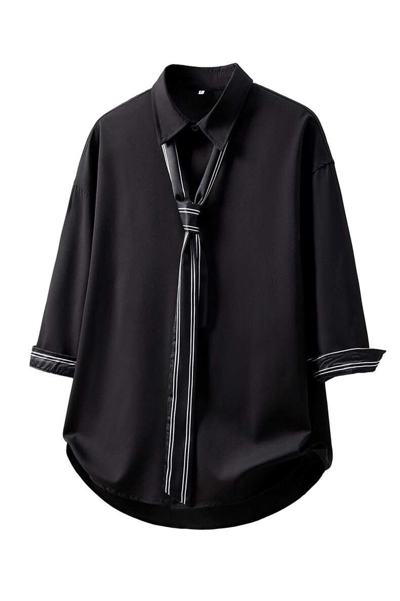 情侣领带款M-5XL大码短袖衬衫男七分袖衬衣7875P45控68立体白底,男装T恤,星座227-7