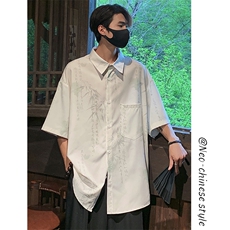 特批P25无差价夏季新中式冰丝垂感顺滑宽松风短袖衬衫男CD2266，男装衬衫，电商A001-1