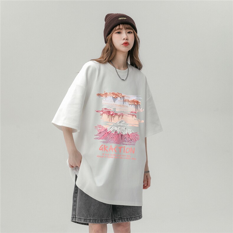 中性风23新款夏季油画复古印花圆领时尚百搭短袖T恤T1143P25控38,男装T恤,A247A