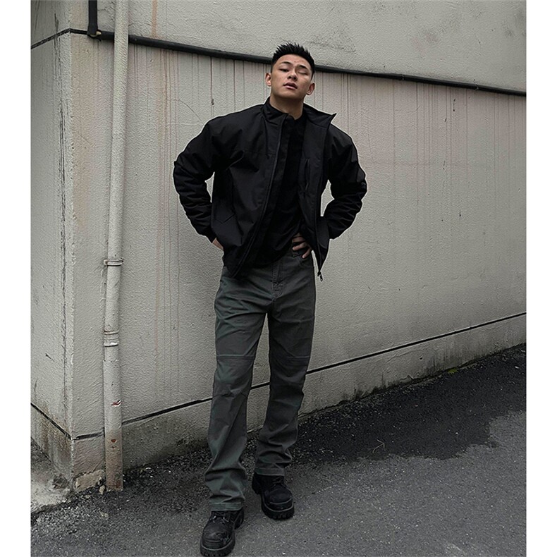 抖音得物美式潮休闲夹克春季立领纯色复古工装加厚棉服外套AMY01,男装夹克,电商A443