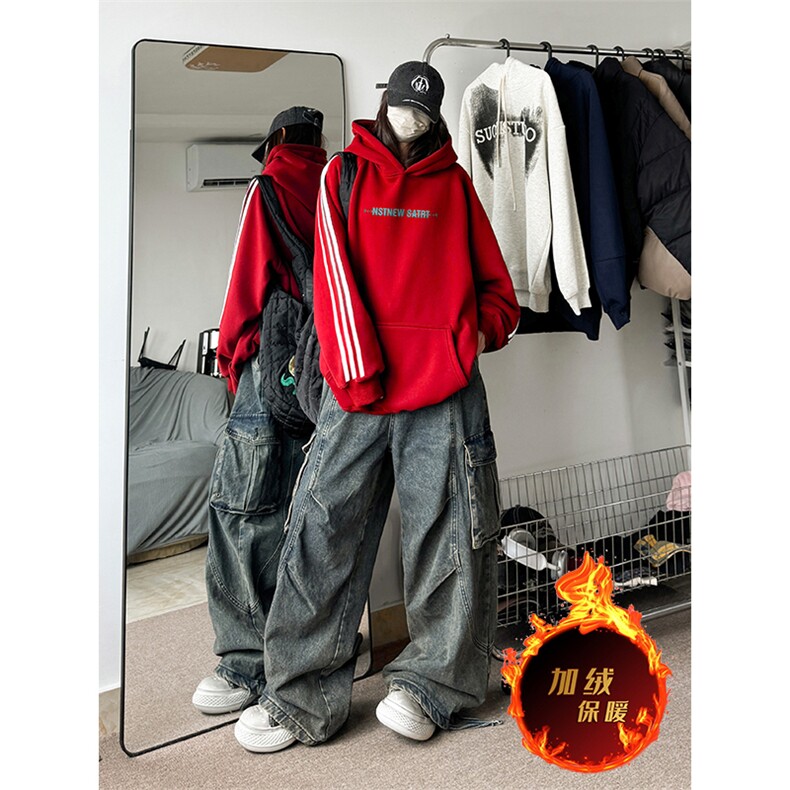 抖音得物供货提供视频秋冬重磅美式宽松织带连帽卫衣0611,男装卫衣,电商A486