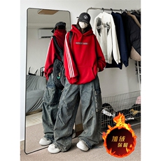 抖音得物供货提供视频秋冬重磅美式宽松织带连帽卫衣0611，男装卫衣，电商A486