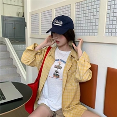 小众格子衬衫男女美式复古多巴胺少年感衬衣夏季情侣度假防晒外套，男装防晒衣，星座1210-1