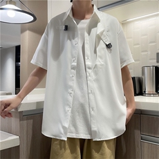 工装潮牌2022夏季休闲时尚短袖衣服痞帅搭配男款W2967-P33，男装衬衫，星座512-2