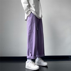 卷边搭扣裤子男宽松直筒秋款韩版潮流大码阔腿坠感九分休闲长裤，男装休闲裤，四季星座218-1