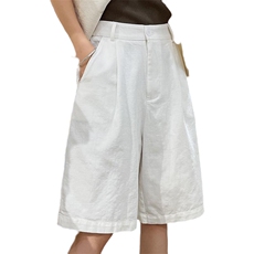 老钱风棉麻休闲短裤女夏新款白色裤子高腰显瘦直筒A字阔腿五分裤，女装短裤/热裤，梦白服饰厂