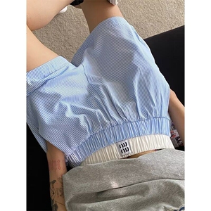美式复古男女夏ins复古条纹口袋直筒慵懒宽松男女五分短裤休闲裤图片