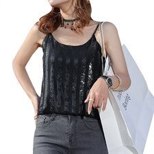 2021新款性感V领吊带背心女短款宽松时尚亮片吊带，女装背心吊带，布衣桑