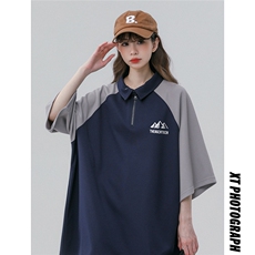 中性风23新款夏季时尚百搭宽松翻领印花短袖T恤DT465P45控68，男装T恤，A247A