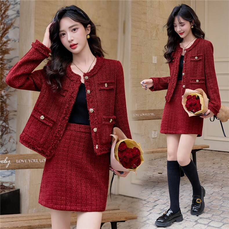 【小香bao款现货】2025秋冬新款法式粗花呢流苏两件套含35%羊毛，女装套装/套裙，雅静靓衣