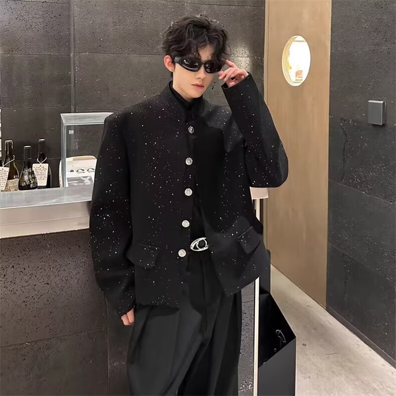 网络图现货潮流秋冬新款高级感星空烫金垫肩高端男西服JXZ27-P68,男装西服,星座715-7