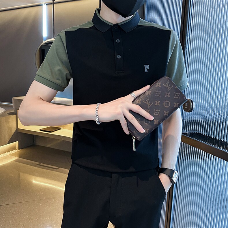 2024主推拼接字母刺绣夏季短袖T恤翻领Polo衫T0263-P55,男装T恤,电商D342