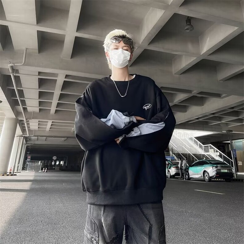 假两件拼接卫衣男生少年感穿搭重磅美式复古高级感cleanfit外套潮,女装短外套,星座1013
