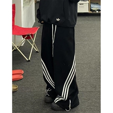 三条杠条纹撞色阔腿弯刀裤子男女春设计感宽松运动卫裤KB883，男装休闲裤，星座1116A（原606A-3）