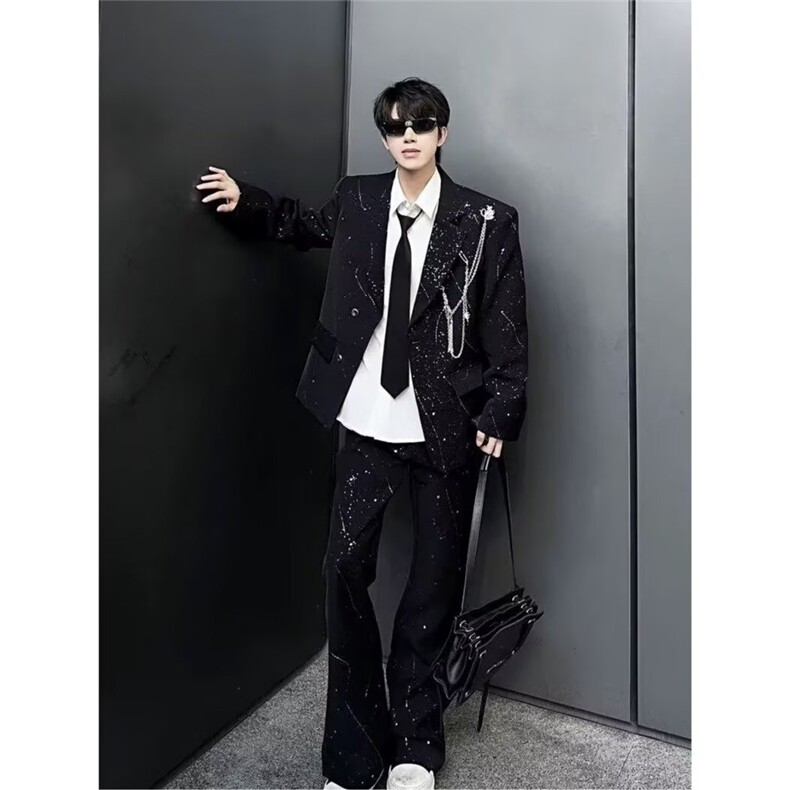 【007】星空烫金西装男夜店发型师秋垫肩西服外套A079-XZ117-P73,男装西服套装,电商A079
