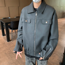 美拉德棕色皮衣外套男美式复古炸街设计感拉链宽松机车痞帅皮夹克，男装夹克，星座410-6（原星座1304-1）