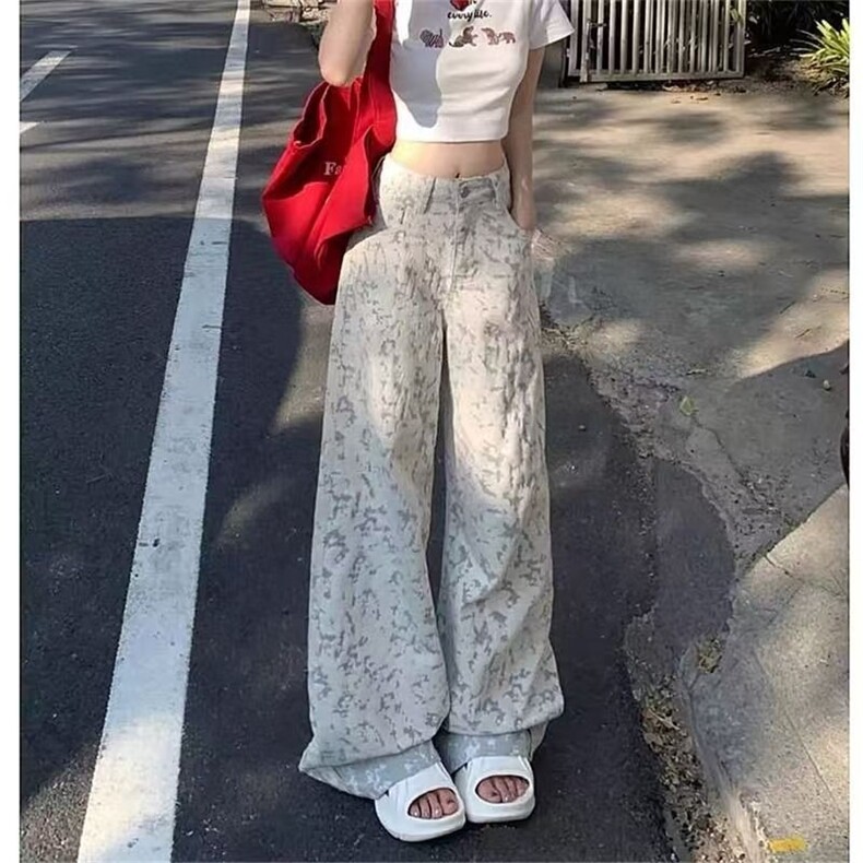 牛仔裤女春夏新款复古做旧扎染设计高级感小众休闲百搭个性直筒裤,男装牛仔裤,星座1210-1